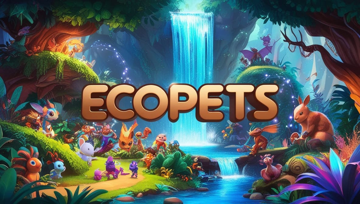 Boceto conceptual de EcoPets mostrando diversas mascotas y sus hábitats