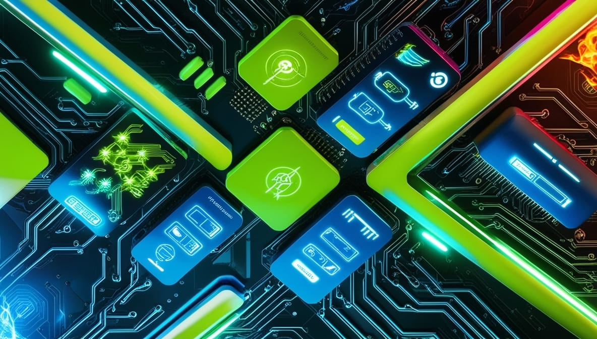 Collage mostrando interfaces de usuario intuitivas y soluciones tecnológicas con impacto social